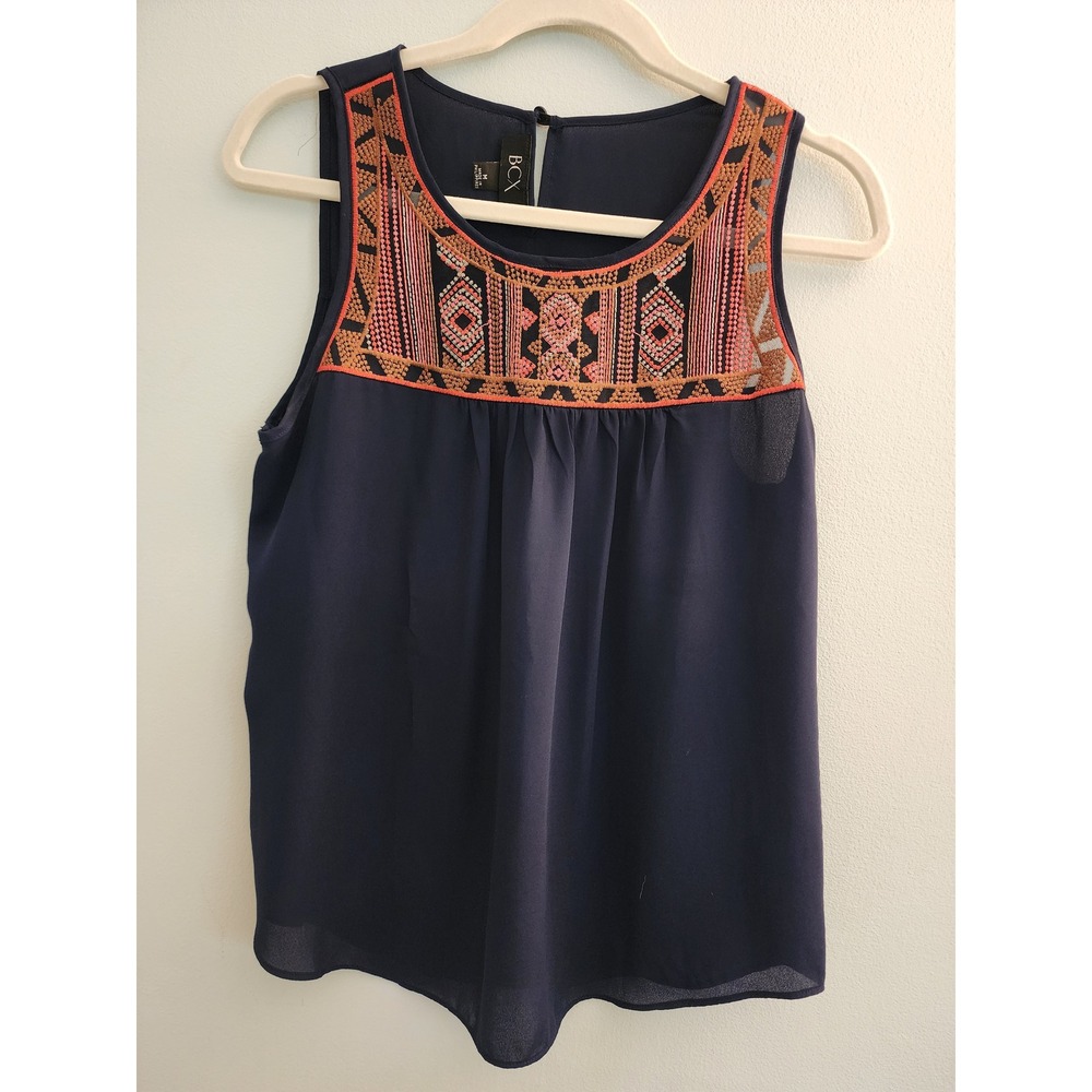 VTG Style Silk Feel Embroidered Split Back Festival Tank Blouse Medium